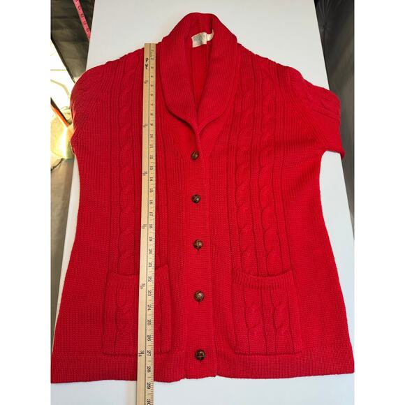 Vintage Sears Womens Cardigan Sweater Red Worsted Wool Cable Knit Fisherman - Picture 8 of 10